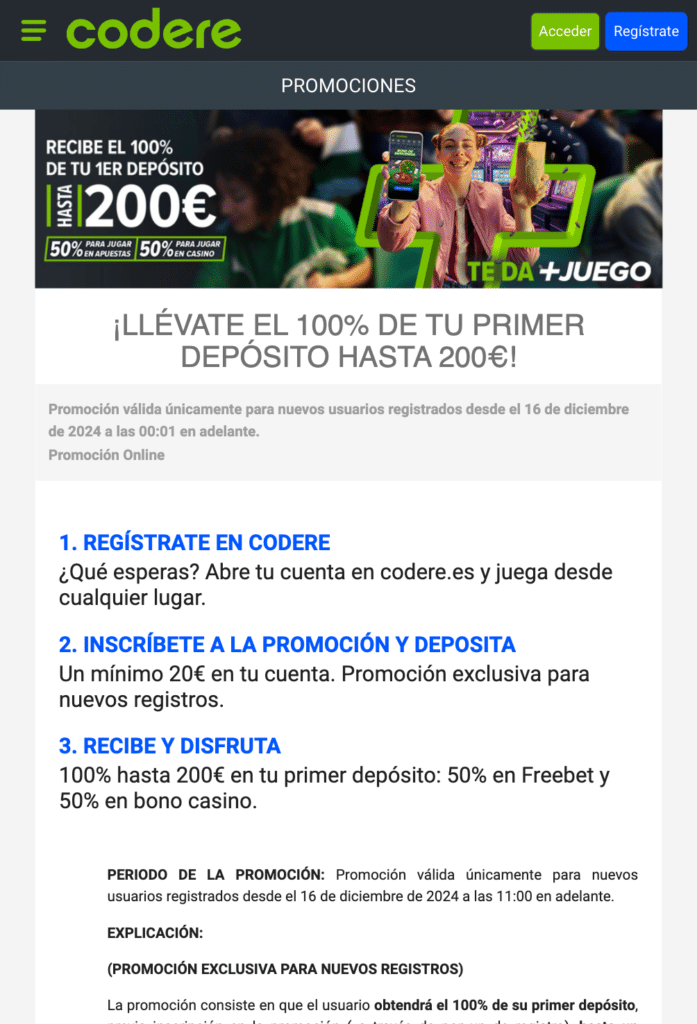 codere bono de bienvenida