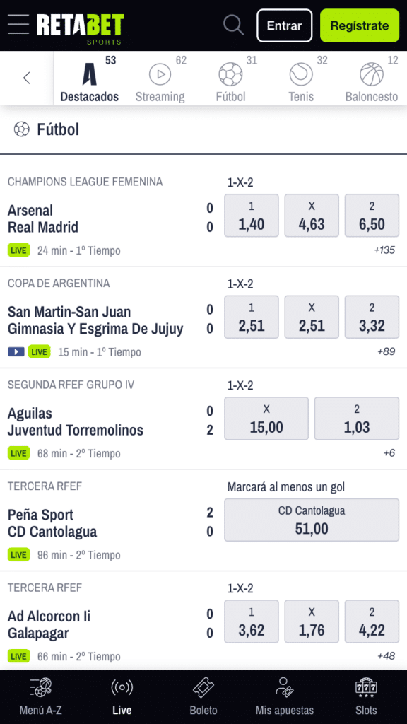 Retabet es la mejor opción para apuestas en vivo.