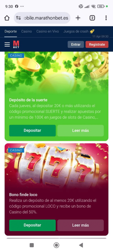 Captura de pantalla del casino Marathonbet.