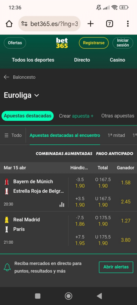 captura de pantalla de bet365 españa