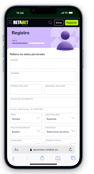 captura de pantalla de registro en retabet españa