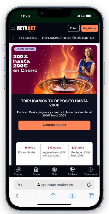 bono de bienvenida de retabet casino - hasta 200€