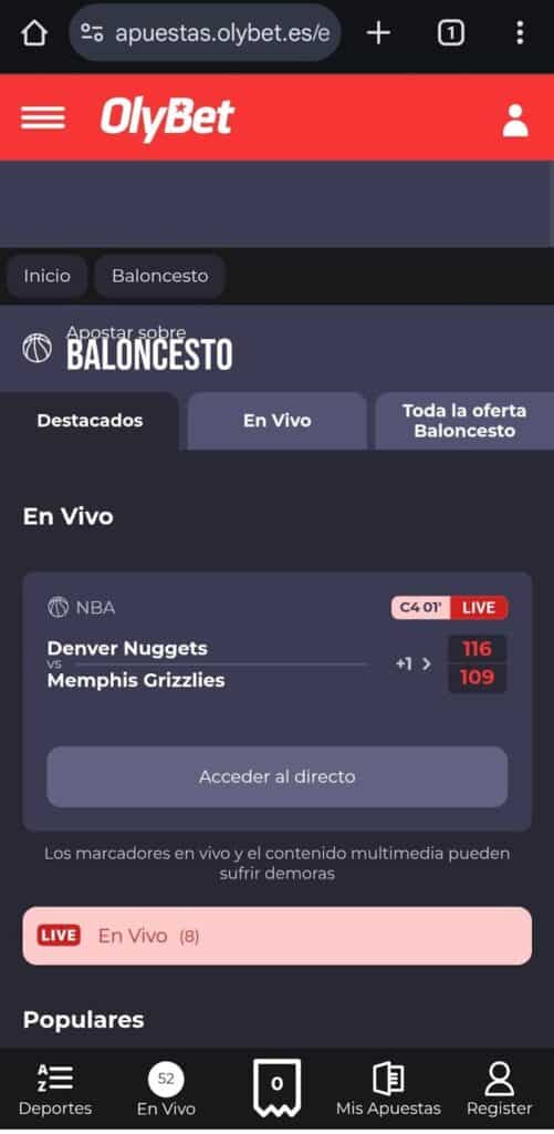promociones OlyBet España para baloncesto
